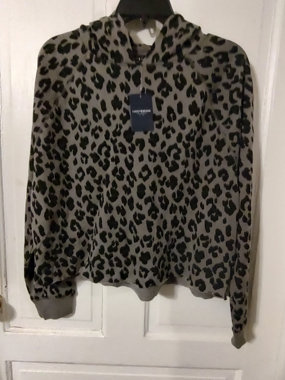 Lucky Brand Olive and Black Leopard Hooded Sweater